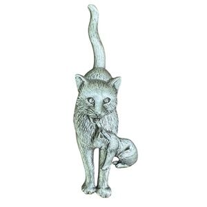 JJ Jonette Jewelry Pewter Cat Brooch Mother Carrying Kitten Articulated Pin
